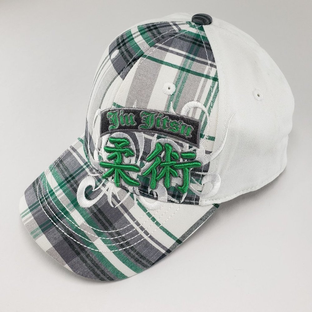 Jiu Jitsu Martial arts baseball cap embroidered green, white with plaid